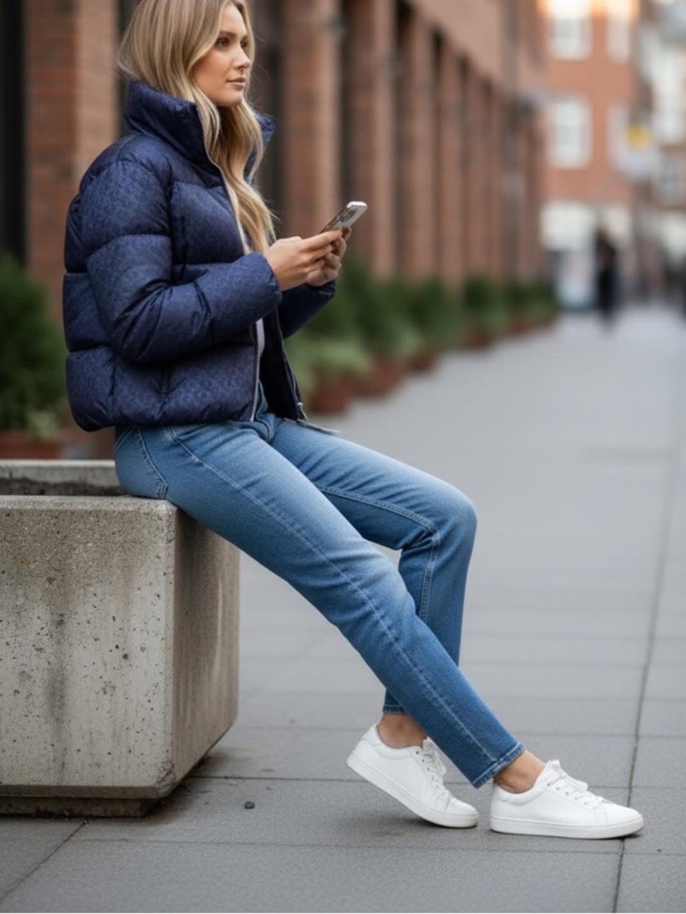 Calvin Klein Navy Quilted Puffer Jacket with High Collar - Picture 2 of 4